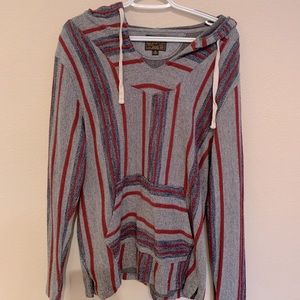 Lucky Brand Men’s Striped Baja hoodie, size medium, red, gray, navy blue, medium